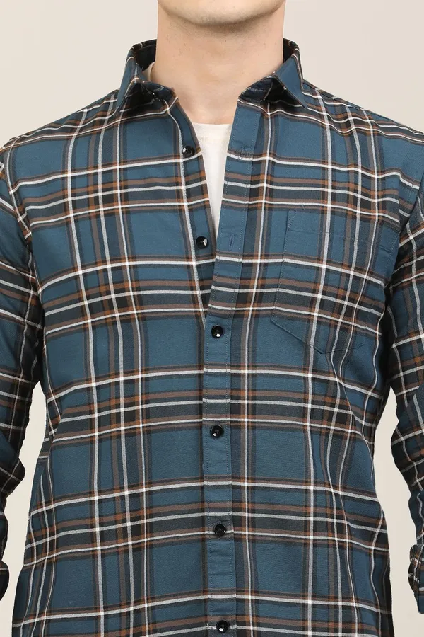 Dark_Blue_Premium_Cotton_Blend_Checkered_Shirt_For_Men