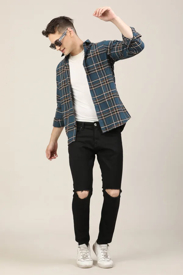 Dark_Blue_Premium_Cotton_Blend_Checkered_Shirt_For_Men