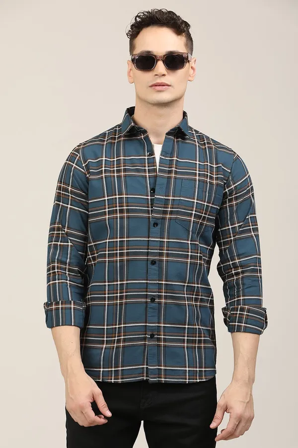 Dark_Blue_Premium_Cotton_Blend_Checkered_Shirt_For_Men