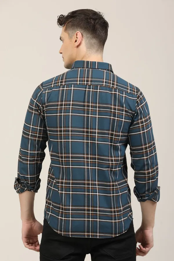 Dark_Blue_Premium_Cotton_Blend_Checkered_Shirt_For_Men