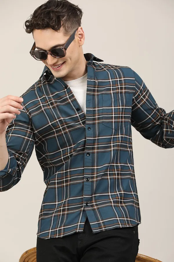 Dark_Blue_Premium_Cotton_Blend_Checkered_Shirt_For_Men