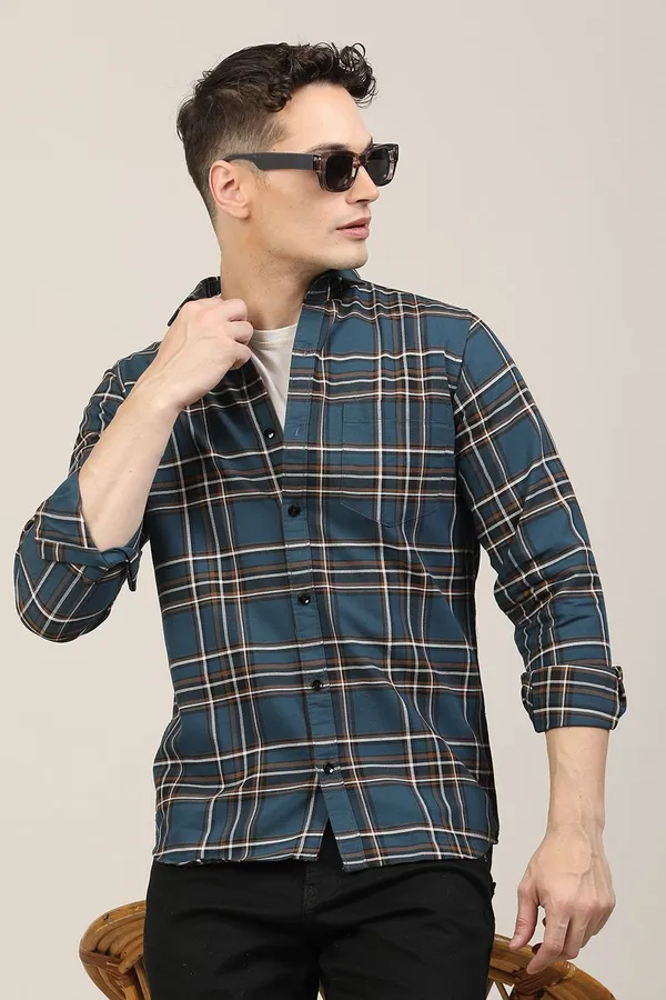Dark_Blue_Premium_Cotton_Blend_Checkered_Shirt_For_Men