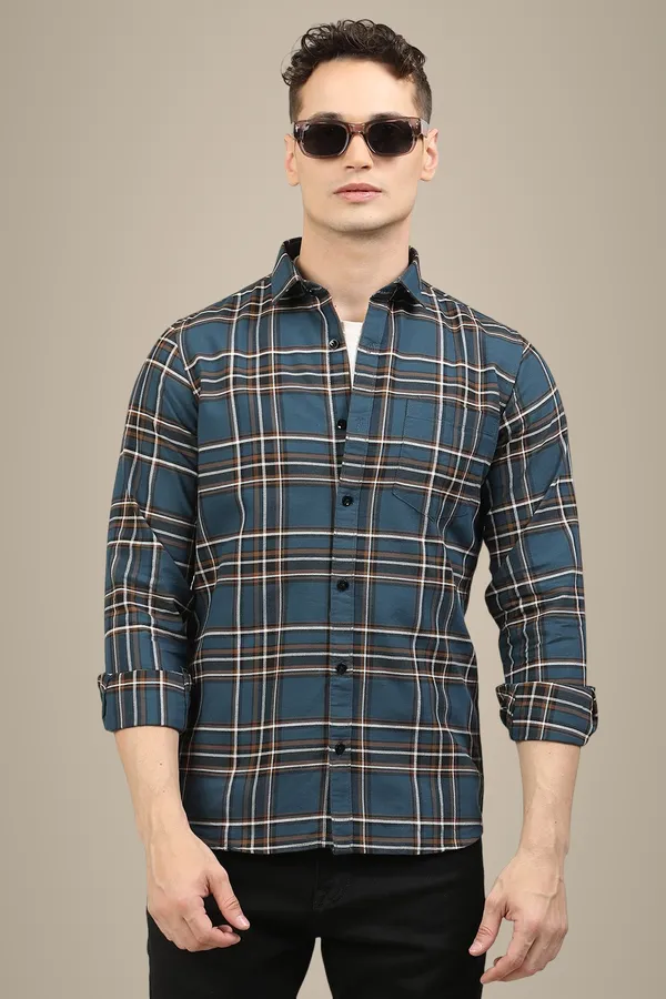 Dark_Blue_Premium_Cotton_Blend_Checkered_Shirt_For_Men