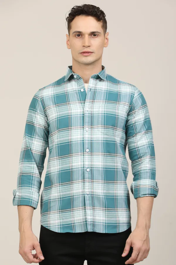 Light_Blue_&_White_Premium_Cotton_Blend_Checkered_Shirt_For_Men