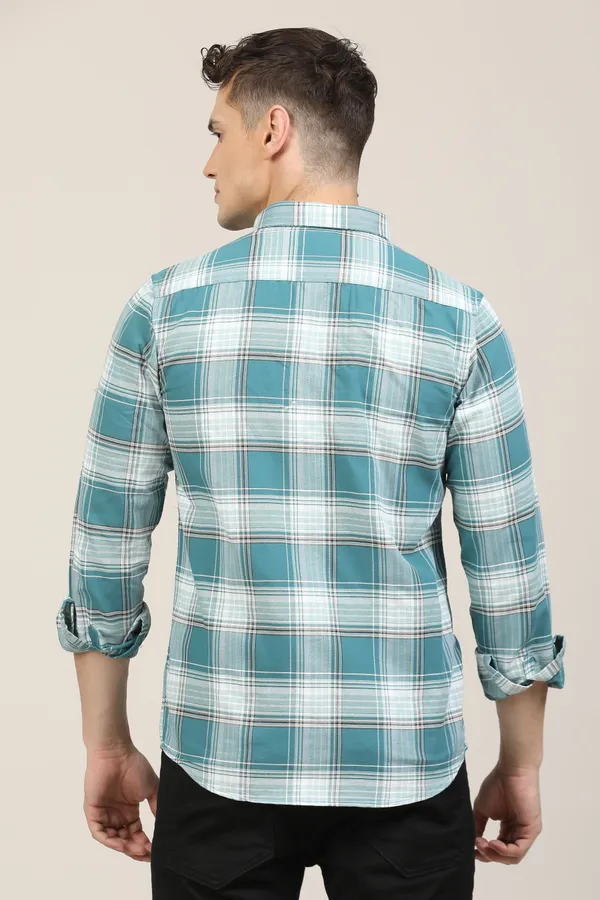 Light_Blue_&_White_Premium_Cotton_Blend_Checkered_Shirt_For_Men
