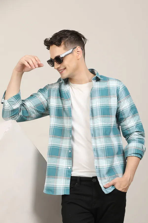 Light_Blue_&_White_Premium_Cotton_Blend_Checkered_Shirt_For_Men