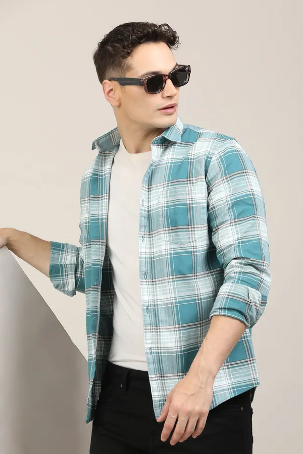 Light_Blue_&_White_Premium_Cotton_Blend_Checkered_Shirt_For_Men