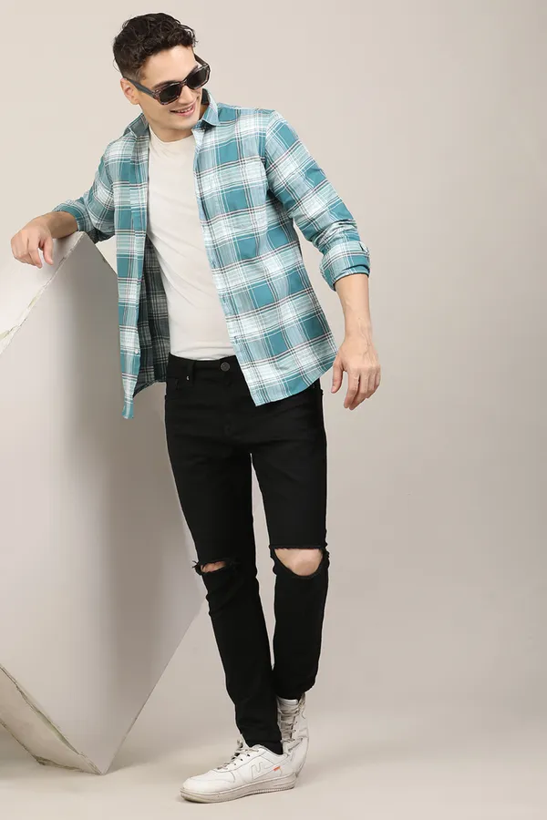 Light_Blue_&_White_Premium_Cotton_Blend_Checkered_Shirt_For_Men