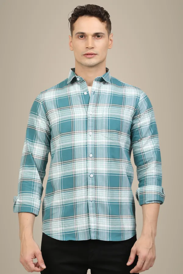 Light_Blue_&_White_Premium_Cotton_Blend_Checkered_Shirt_For_Men