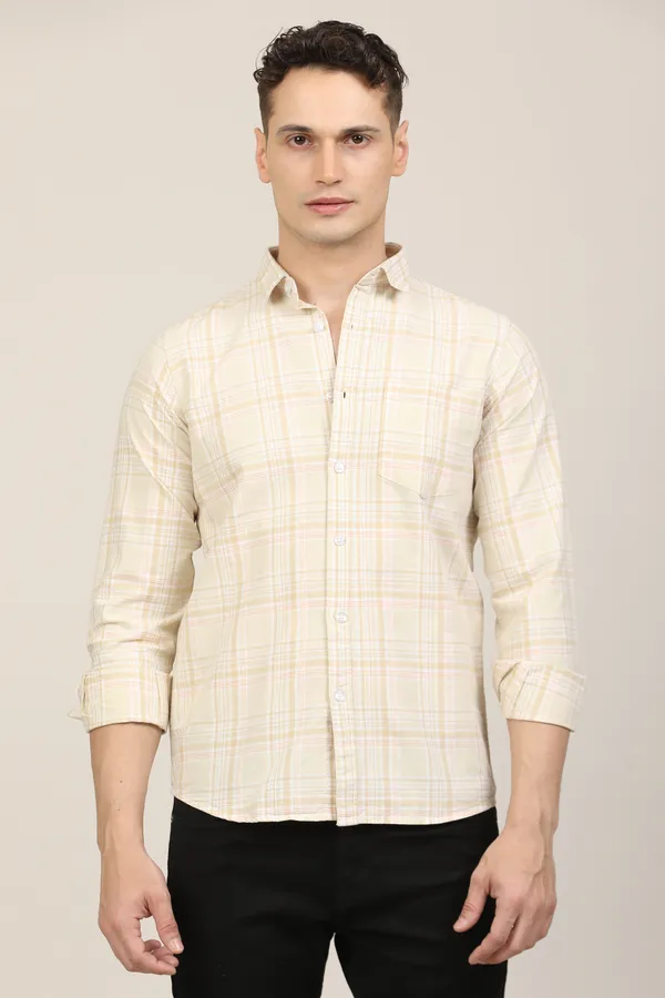Cream_Premium_Cotton_Blend_Checkered_Shirt_For_Men