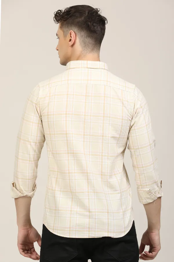 Cream_Premium_Cotton_Blend_Checkered_Shirt_For_Men