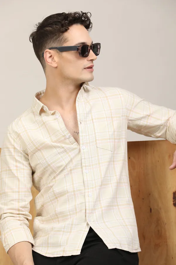 Cream_Premium_Cotton_Blend_Checkered_Shirt_For_Men