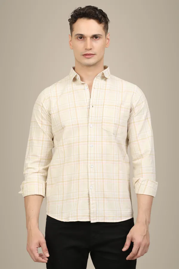 Cream_Premium_Cotton_Blend_Checkered_Shirt_For_Men