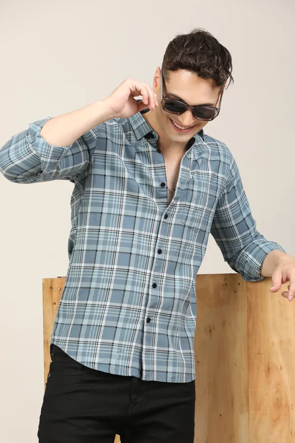 Blue_Premium_Cotton_Blend_Checkered_Shirt_For_Men