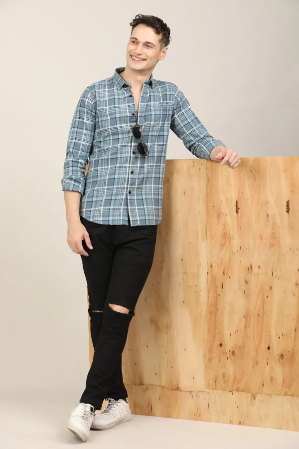 Blue_Premium_Cotton_Blend_Checkered_Shirt_For_Men