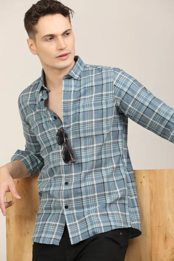 Blue_Premium_Cotton_Blend_Checkered_Shirt_For_Men