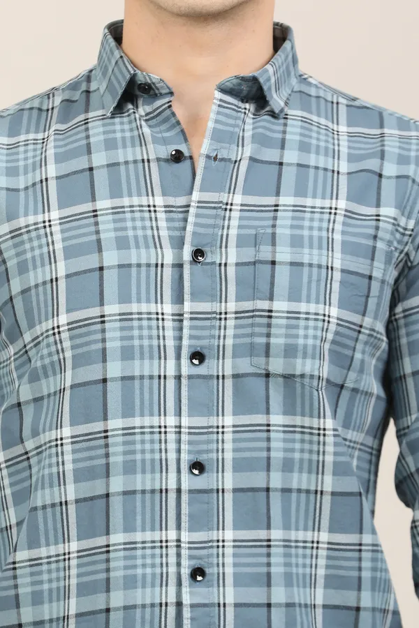 Blue_Premium_Cotton_Blend_Checkered_Shirt_For_Men