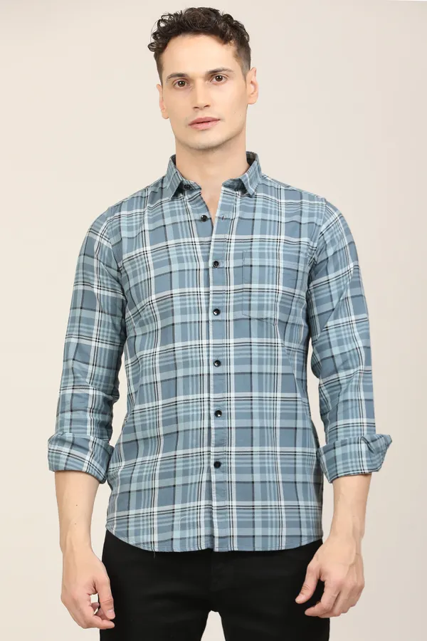 Blue_Premium_Cotton_Blend_Checkered_Shirt_For_Men