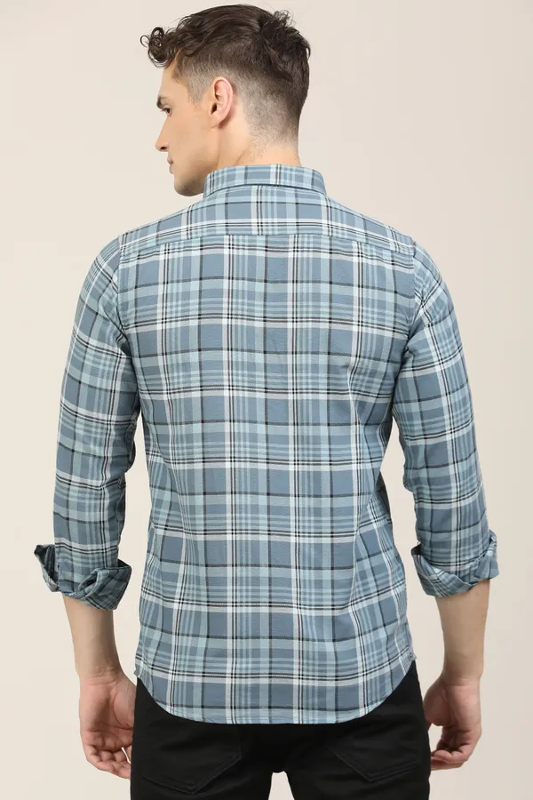 Blue_Premium_Cotton_Blend_Checkered_Shirt_For_Men