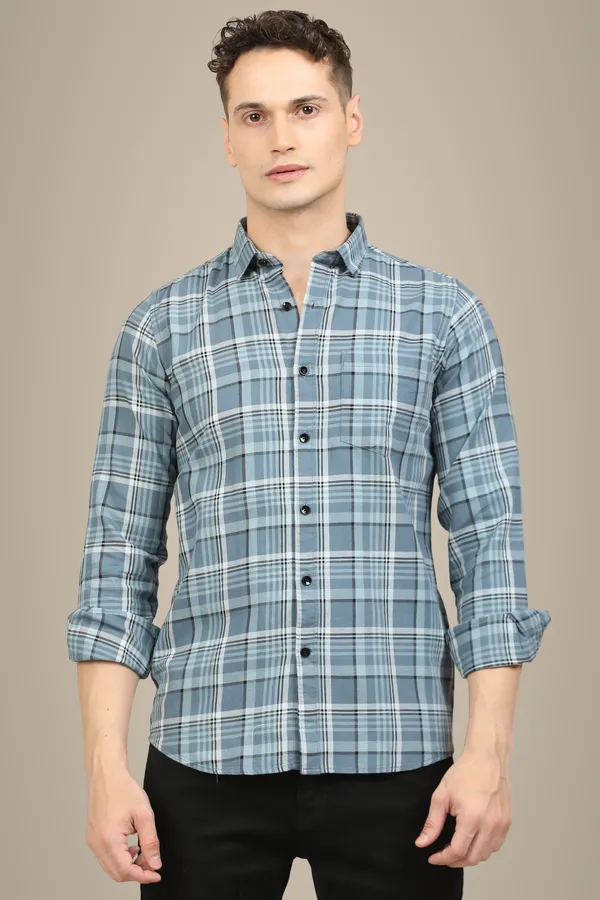 Blue_Premium_Cotton_Blend_Checkered_Shirt_For_Men