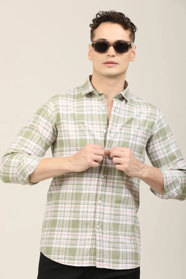 Green_Premium_Cotton_Blend_Checkered_Shirt_For_Men