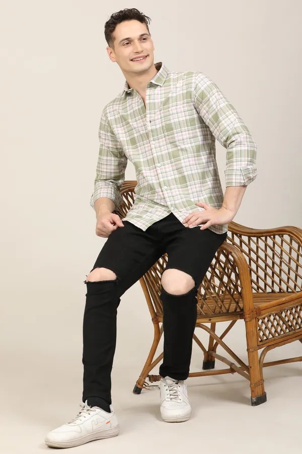 Green_Premium_Cotton_Blend_Checkered_Shirt_For_Men