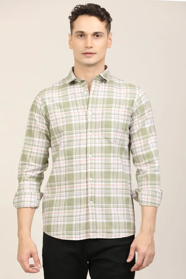 Green_Premium_Cotton_Blend_Checkered_Shirt_For_Men
