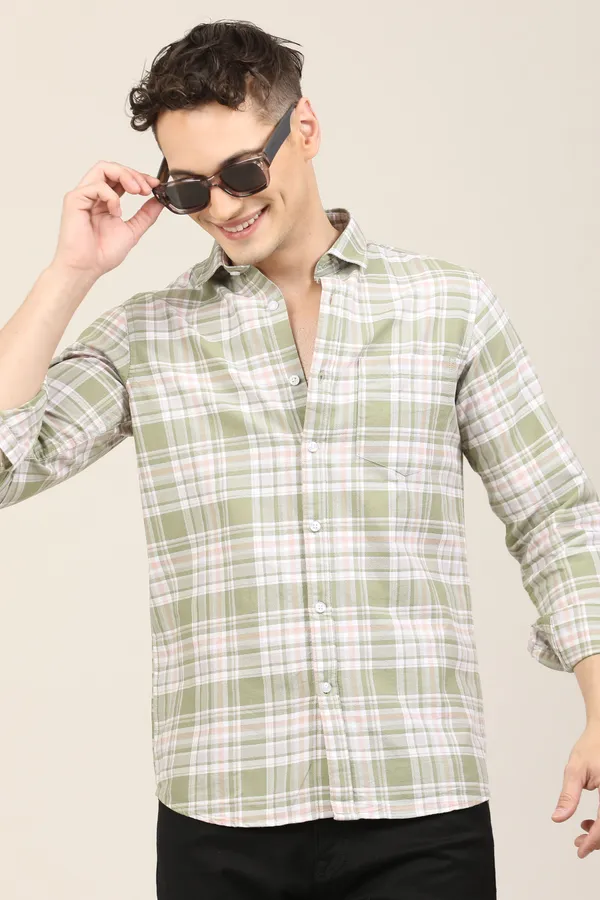 Green_Premium_Cotton_Blend_Checkered_Shirt_For_Men