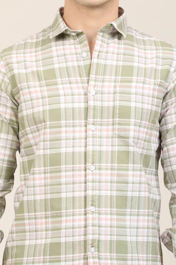 Green_Premium_Cotton_Blend_Checkered_Shirt_For_Men