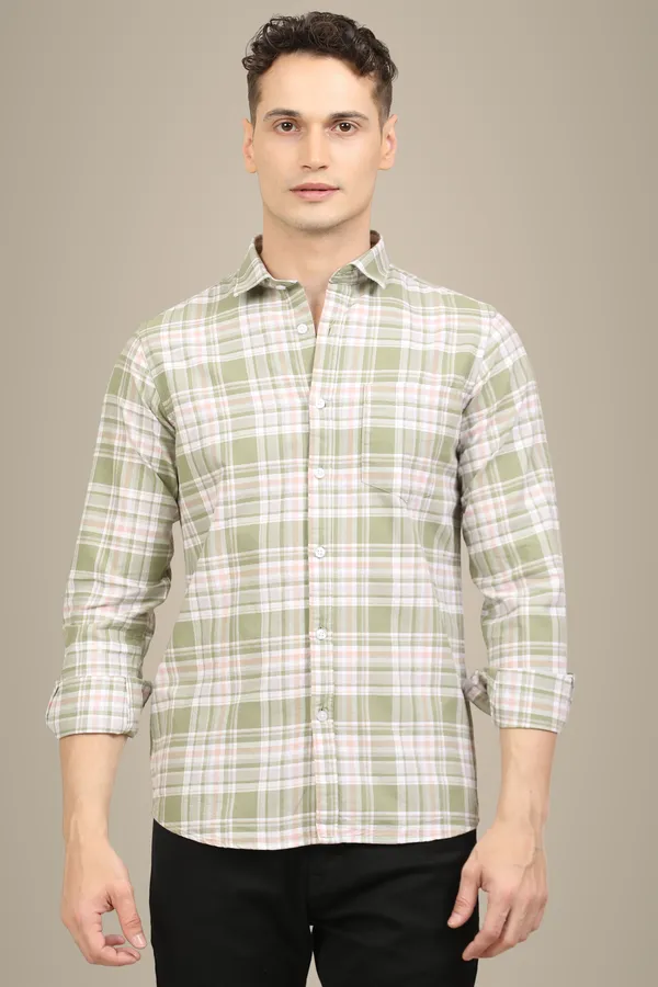 Green_Premium_Cotton_Blend_Checkered_Shirt_For_Men