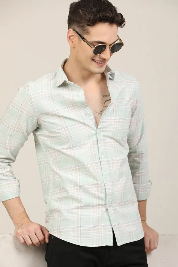 Light_Green_Premium_Cotton_Blend_Checkered_Shirt_For_Men