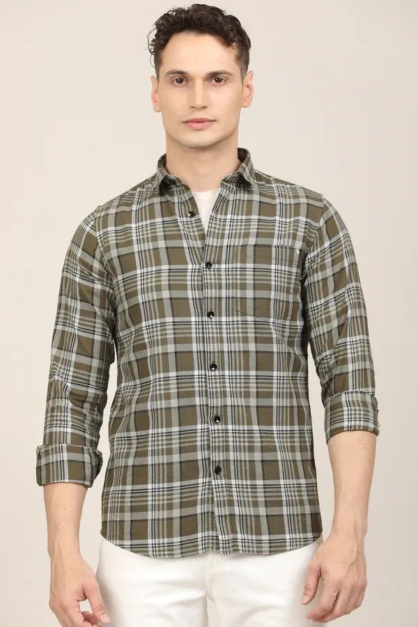Dark_Green_Premium_Cotton_Blend_Checkered_Shirt_For_Men