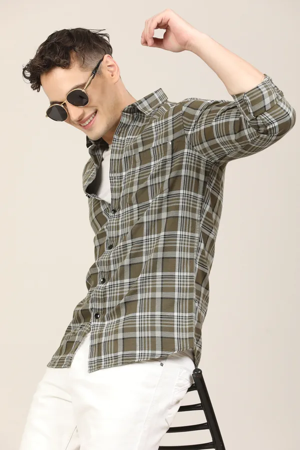 Dark_Green_Premium_Cotton_Blend_Checkered_Shirt_For_Men