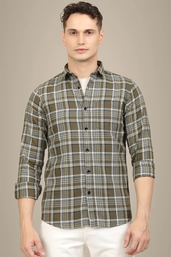 Dark_Green_Premium_Cotton_Blend_Checkered_Shirt_For_Men