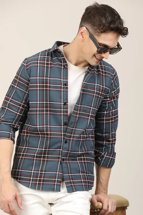 Grey_Premium_Cotton_Blend_Checkered_Shirt_For_Men