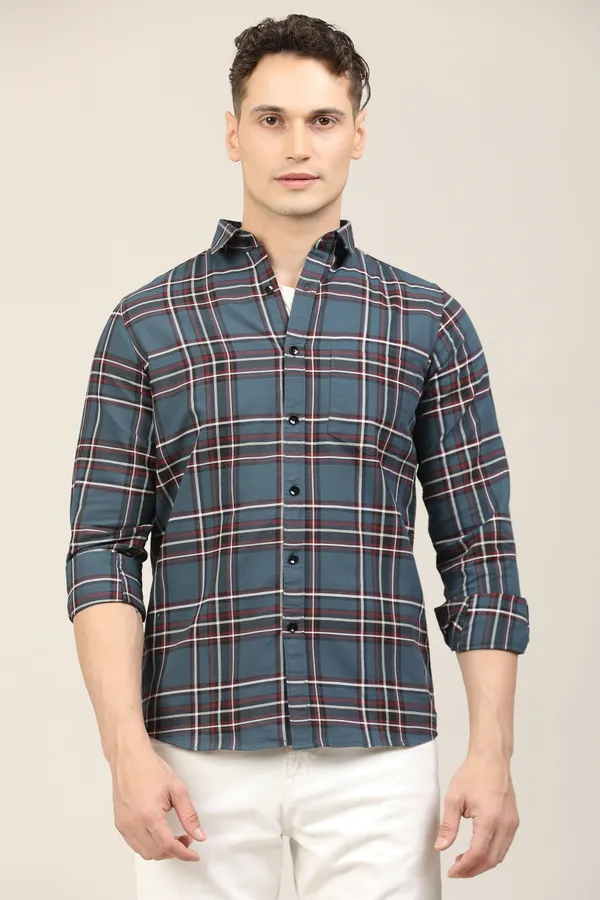 Grey_Premium_Cotton_Blend_Checkered_Shirt_For_Men