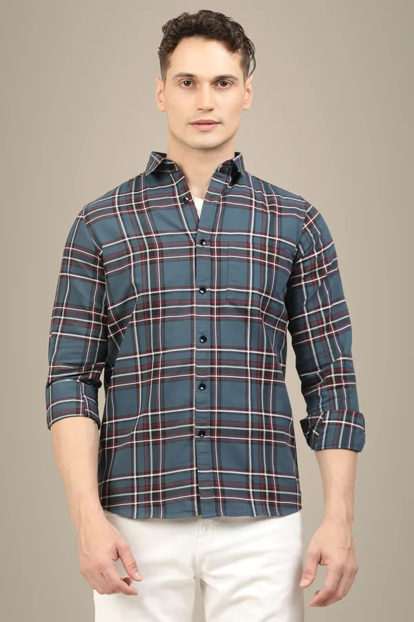 Grey_Premium_Cotton_Blend_Checkered_Shirt_For_Men