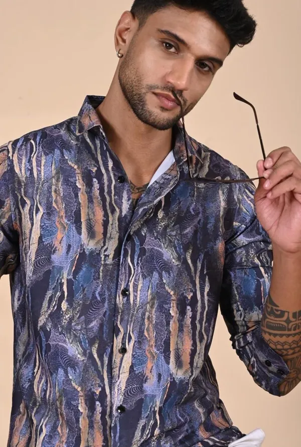 Blue_Premium_Satin_Printed_Shirt_For_Men