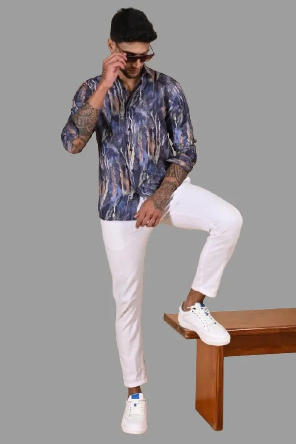 Blue_Premium_Satin_Printed_Shirt_For_Men