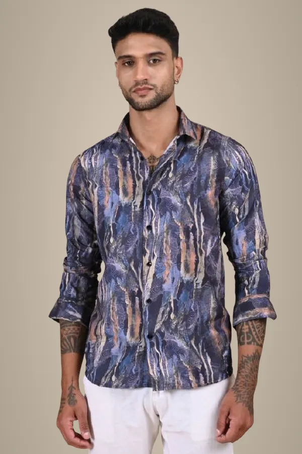 Blue_Premium_Satin_Printed_Shirt_For_Men