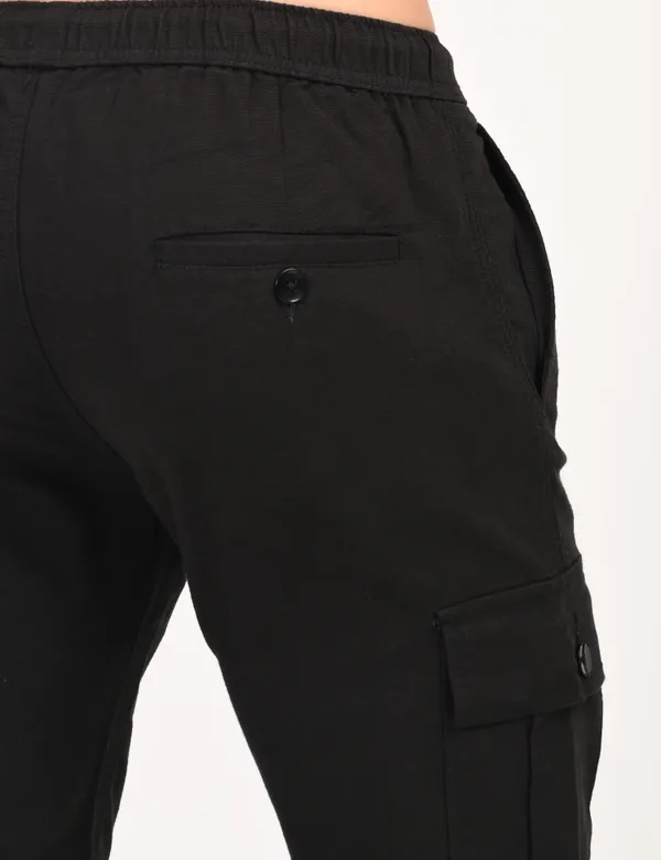 Black_Premium_Linen_Solid_Cargo_For_Men