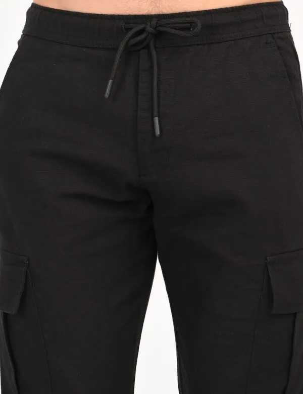 Black_Premium_Linen_Solid_Cargo_For_Men