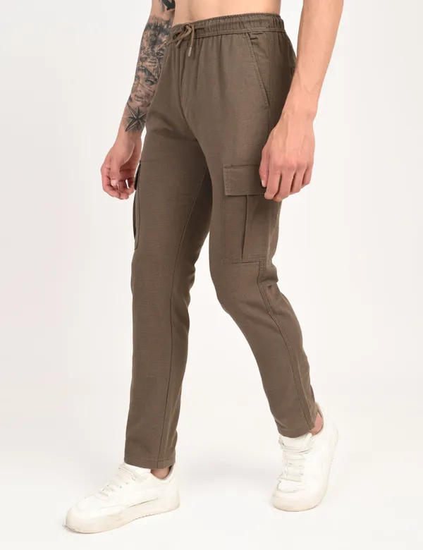 Brown_Premium_Linen_Solid_Cargo_For_Men