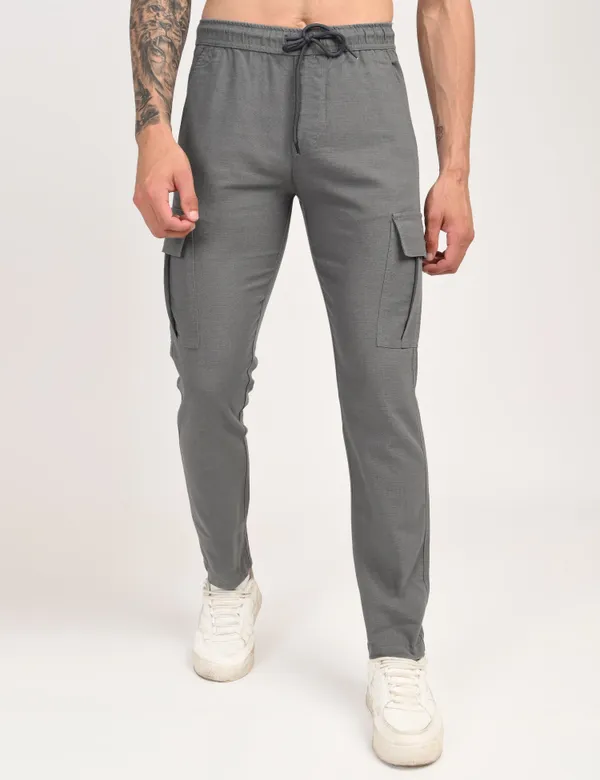 Grey_Premium_Linen_Solid_Cargo_For_Men