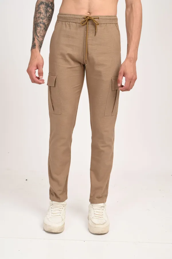 Brown_Premium_Linen_Solid_Cargo_For_Men