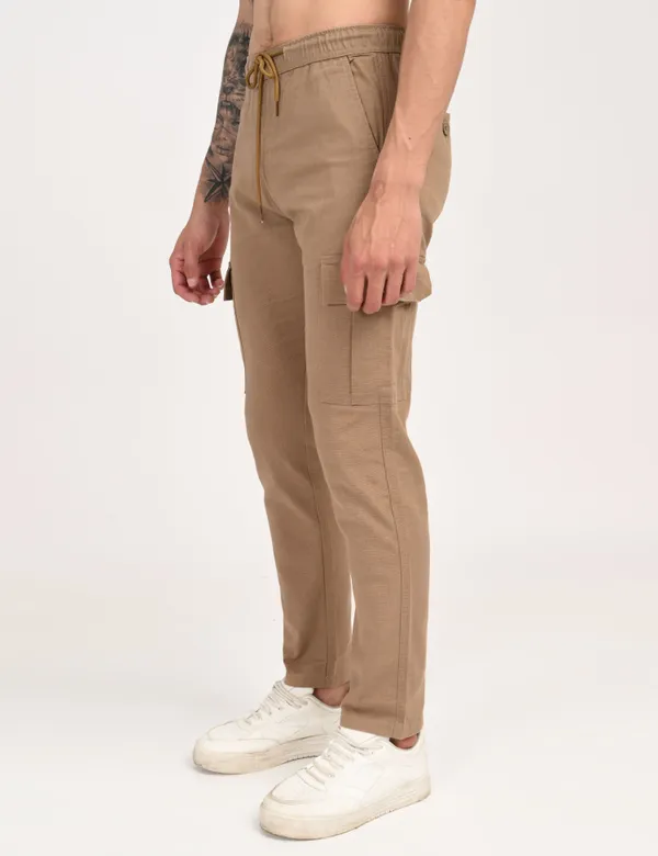 Brown_Premium_Linen_Solid_Cargo_For_Men
