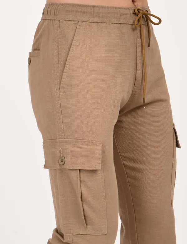 Brown_Premium_Linen_Solid_Cargo_For_Men