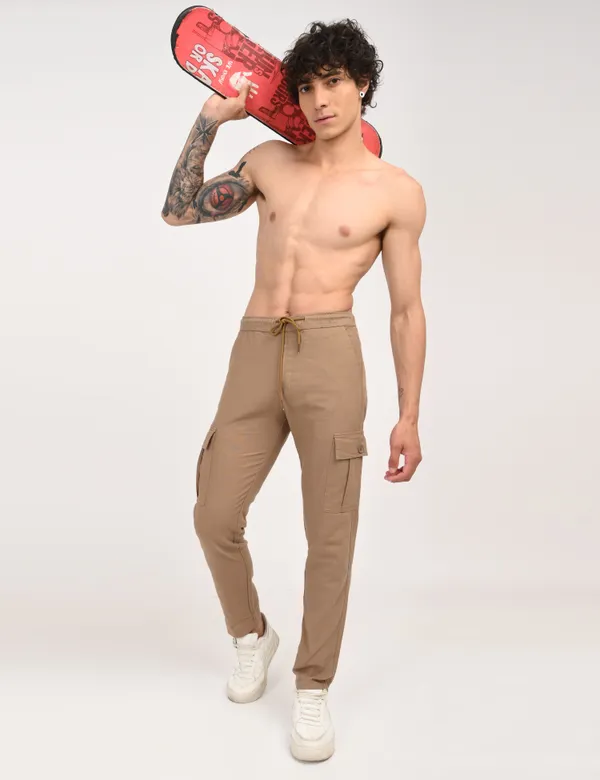 Brown_Premium_Linen_Solid_Cargo_For_Men