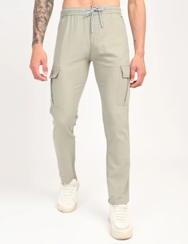 Beige_Premium_Linen_Solid_Cargo_For_Men