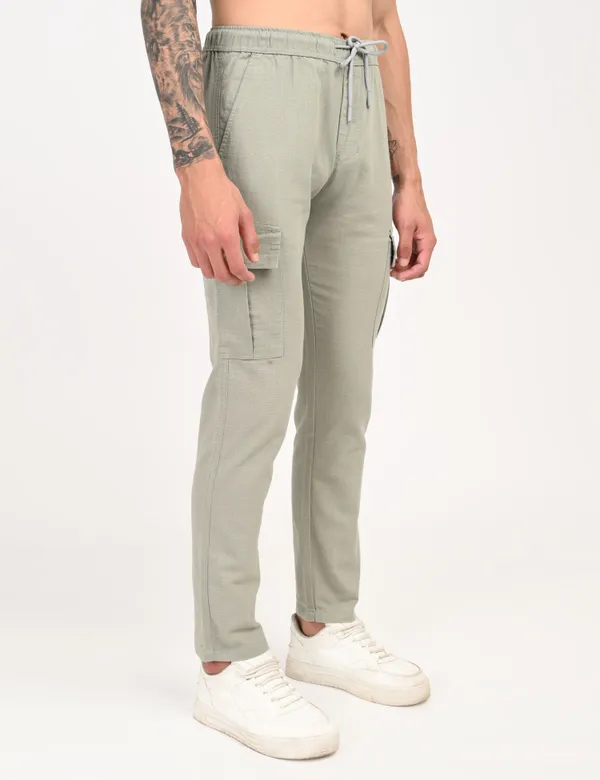 Beige_Premium_Linen_Solid_Cargo_For_Men